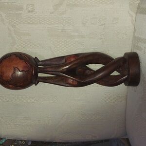 Vintage African Ghana Unity Globe sculpture Ebony Wood Handcarved